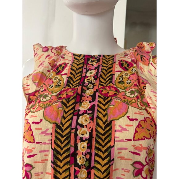 Free People Women's Floral Sleeveless Ruffle Linen Blend Tunic Top Open Back New - Picture 8 of 8